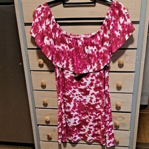 Fuschia And White Special One Off-Shoulder Top Large